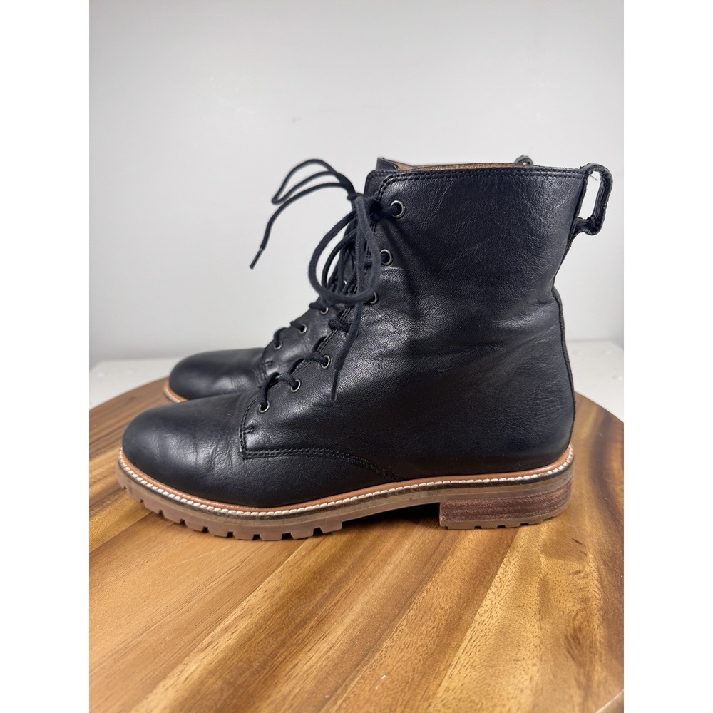Madewell Clair Lace Up Combat Boot Black Leather Lug Sole Size 8.5